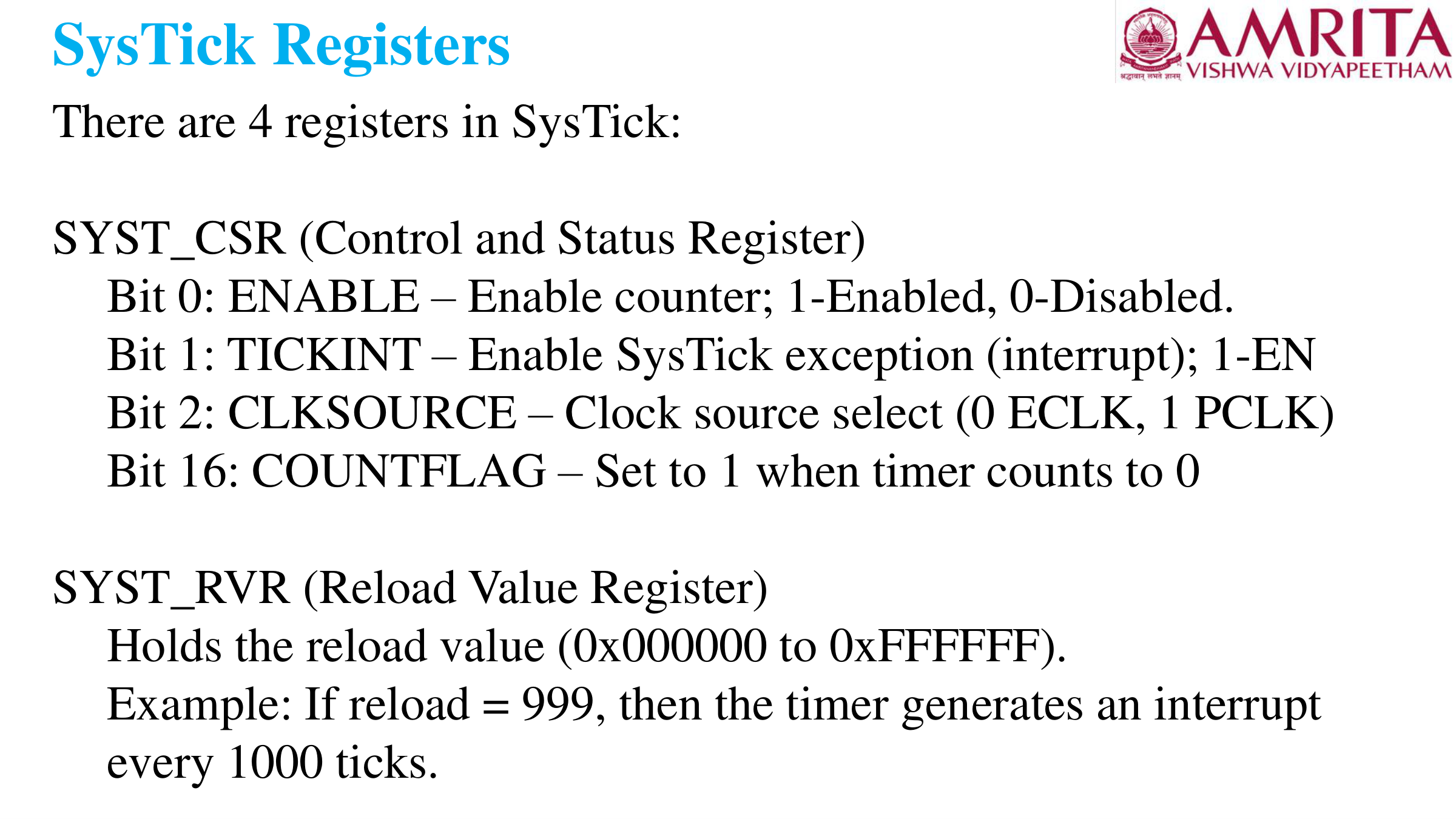SysTick Registers